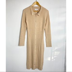NAADAM Ribbed Button Down Sweater Dress Tan Brown Size M NWT